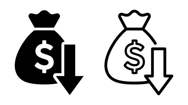 Money bag with downward arrow representing financial loss or budget
