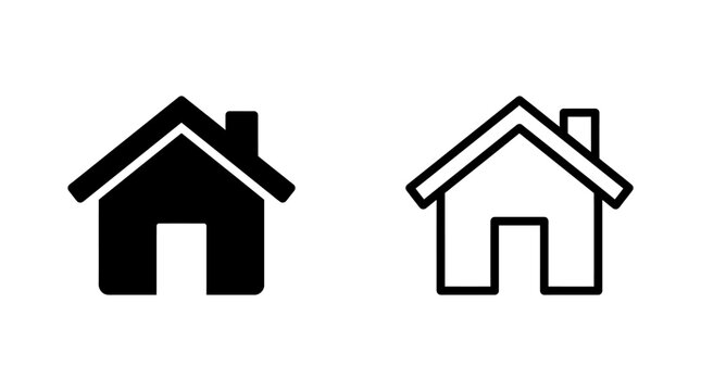 Minimalist house icon set in solid and outline styles with building