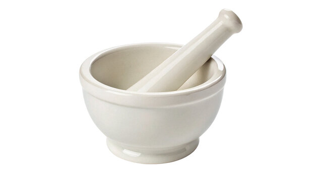 White ceramic mortar and pestle kitchen herb crusher