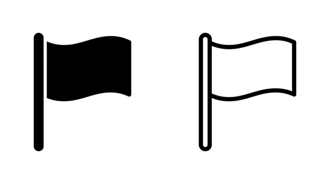 Black and white flag icon set featuring solid and outline symbols