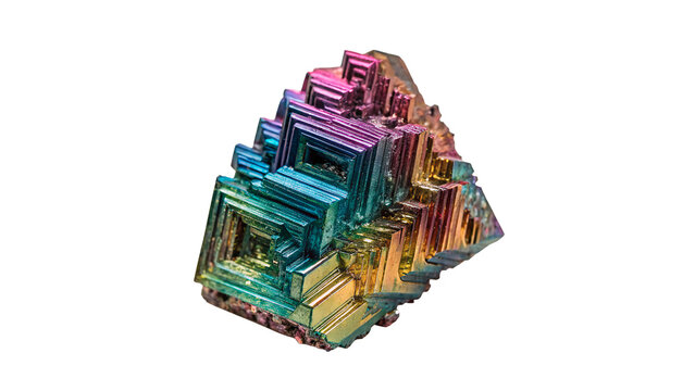 Shiny rainbow bismuth crystal cluster mineral specimen