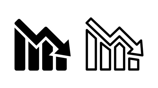 Business bar chart with downward arrow representing financial loss icon