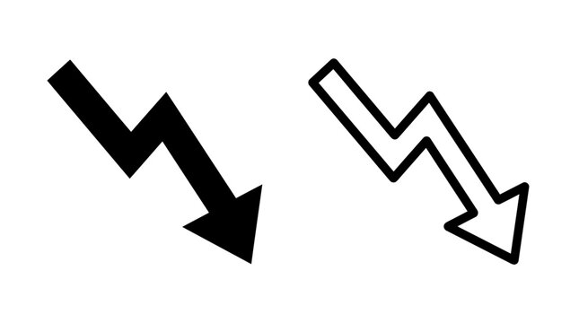 Downward trend arrow icon showing decline in black and outline style