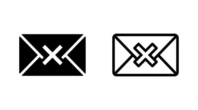 Email envelope icons with close mark cross symbol envelope communication