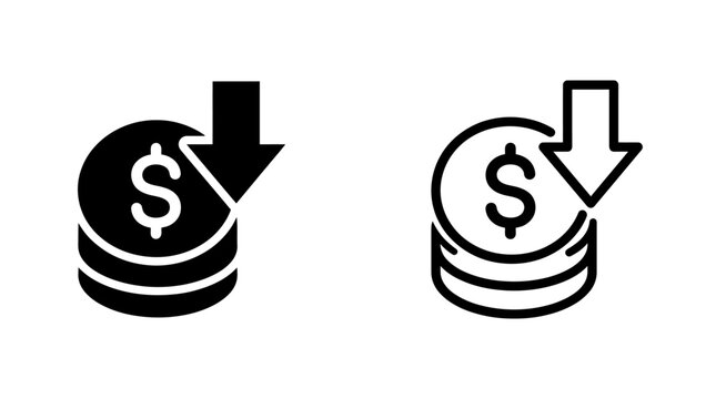 Financial concept dollar coins with downward arrow icon