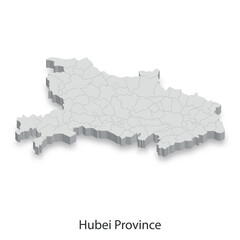 Fototapeta premium 3D Map of Hubei Province, China - Administrative Divisions