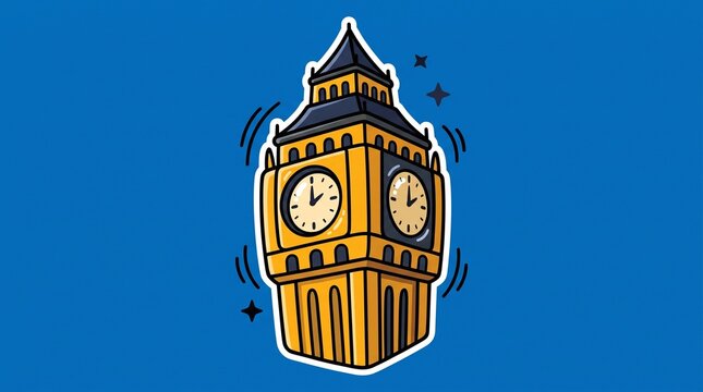 Cartoon illustration of Big Ben clock tower in London.