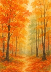 Obraz premium Vibrant autumn forest path scene.