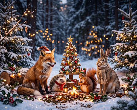 Die Tiere im Wald feiern Weihnachten