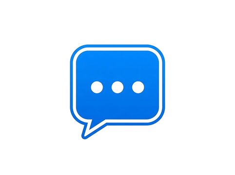Blue speech bubble icon with ellipsis graphic on white background