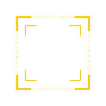 Yellow square frame with dashed borders and corner indicators for focus camera display on transparent background.