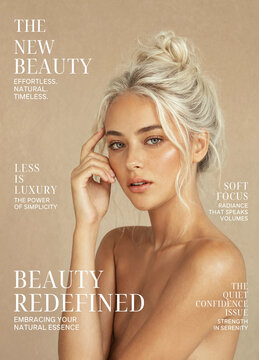Beauty magazine cover layout mockup template featuring blonde woman portrait