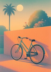 Obraz premium Vintage bicycle under tropical sunset.