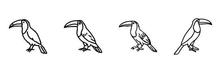 Fototapeta premium Toucan Bird Hand Drawn Doodle Icon Set. Tropical Bird Species, Wildlife, Nature And Zoo Sketch Symbol Collection. Animal. Isolated Vector Illustration