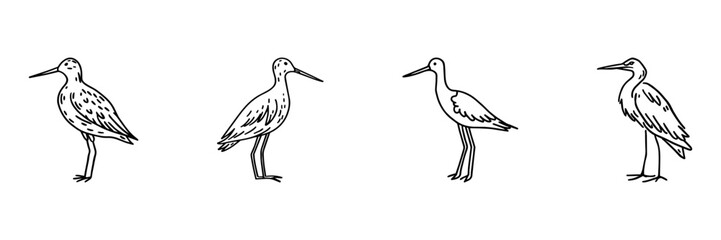 Fototapeta premium Birds Hand Drawn Doodle Icon Set. Heron, Stork, Crane And Wading Bird Sketch Symbol Collection. Wildlife And Nature. Isolated Vector Illustration