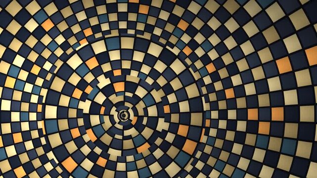 Fan Laid Mosaic Pavement of Beveled Tiles in Concentric Courses That Double and Counter Rotate, Seamless Loop in rich slate tones