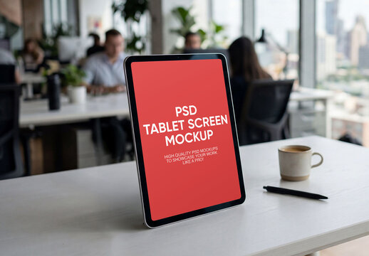Vertical Tablet in Office Mockup