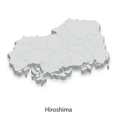 Fototapeta premium 3D Map of Hiroshima Prefecture, Japan - Administrative Divisions