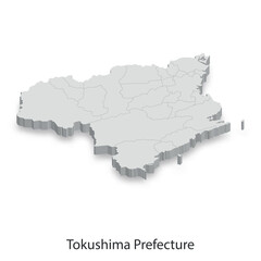 Fototapeta premium 3D Map of Tokushima Prefecture, Japan - Administrative Divisions