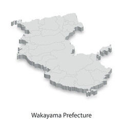 Fototapeta premium 3D Map of Wakayama Prefecture, Japan - Administrative Divisions