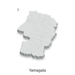 Fototapeta premium 3D Isometric Map of Yamagata Prefecture, Japan - Administrative Divisions