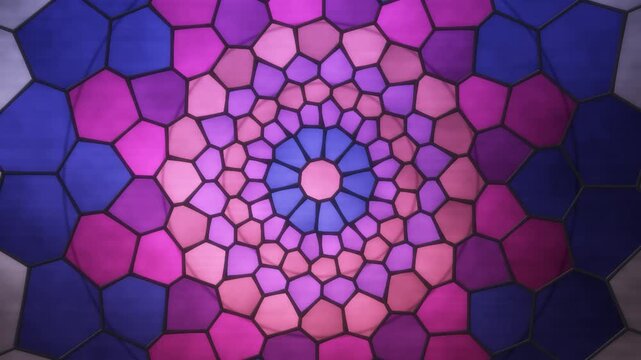 Stained Glass Rose Window Cathedral Jewel Light Seamless Loop in subtle violet tones