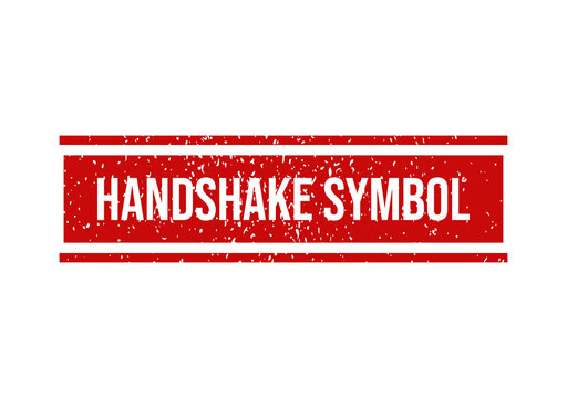 Red rectangular rubber stamp with handshake symbol text design isolated on transparent background