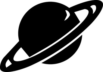 World Space Week planet icon featuring a minimalist black silhouette of Saturn with orbital rings design © pengedarseni