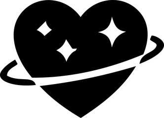 World Space Week heart icon with planetary orbit ring and glowing stars in minimalist black vector © pengedarseni