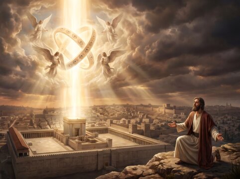 Ezekiel witnessing divine glory departing Jerusalem Temple