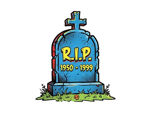 Tombstone rip inscription with dates and skull