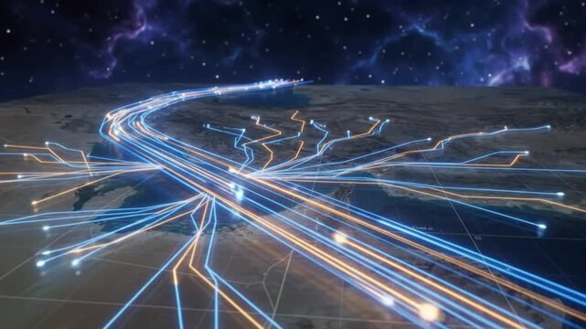 Middle East geopolitical trade corridors and digital logistics network animation