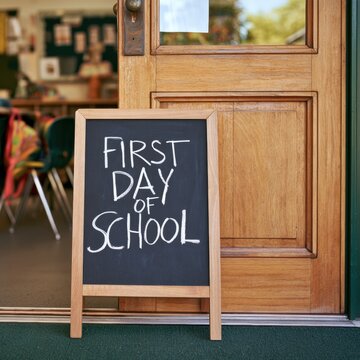 First Day of School Chalkboard Sign at Classroom Door