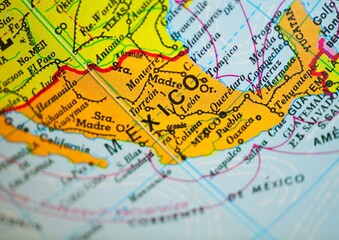Close up of Mexico on a colorful world globe © HaFoods