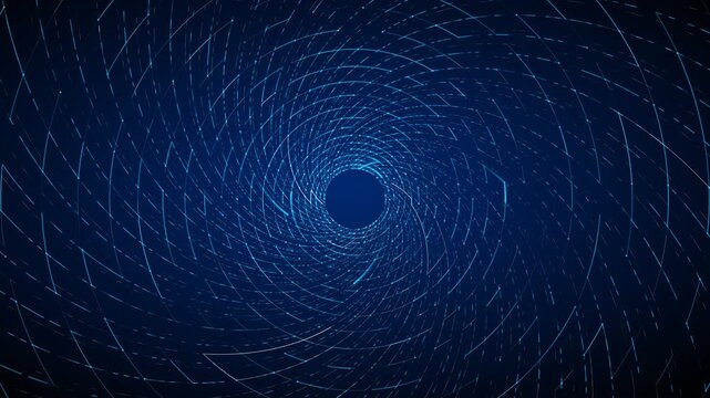 blue futuristic tunnel of glowing spiral network data lines, diverse professional technological backgrounds, seamless animation