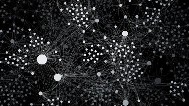 dynamic web of interconnected nodes, complex network of data structures in a digital landscape, loopable animation