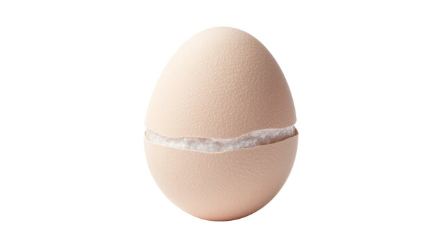 Cracked beige eggshell revealing white granular texture inside, isolated on transparent background