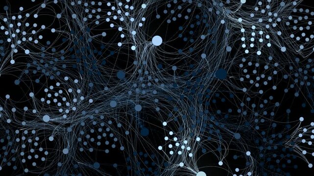 Abstract neural network clusters connected to a central hub processing complex data, loopable futuristic background