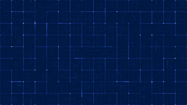 glowing digital grid with lines and nodes, pulsating dark blue tech background, seamless loop animation