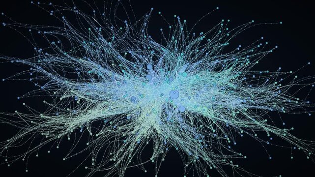 Complex abstract network of glowing neurons processing data through dense connections, machine learning systems, dense clusters of interconnected nodes