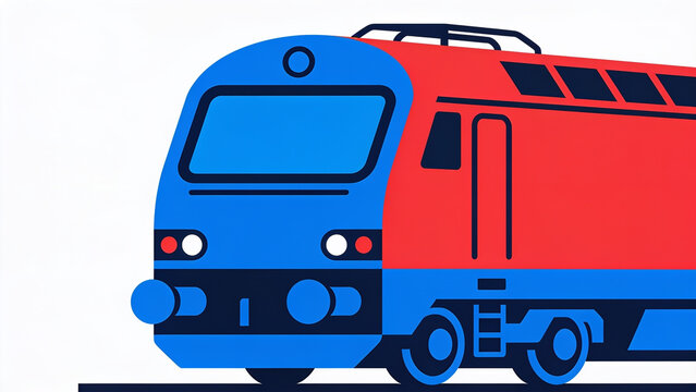 Modern blue and red freight train traveling on railway tracks with clean copy space for branding