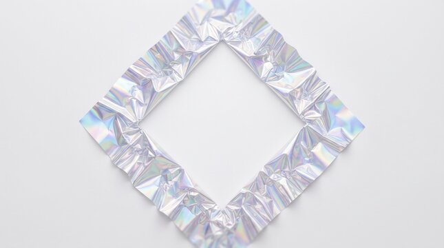 Iridescent metallic foil diamond frame on a clean white background