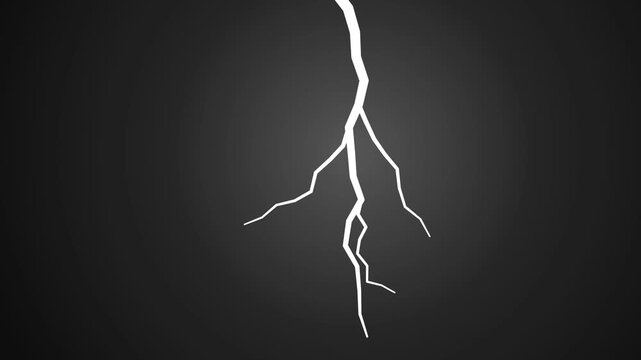Anime lightning bolt animation seamless loop on black background, white zigzag 2D cel style thunder flashes four times, 4K motion graphic overlay