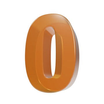 Glossy orange three dimensional number zero digit symbol isolated on black background, for work integer isolated on a transparent background