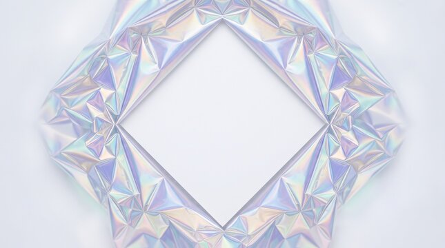 Iridescent metallic foil diamond frame with central white copy space