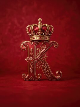 The letter K is artistically designed with a crown sitting on top, creating a royal and regal logo concept with a rich red color palette, premium, icon, royal