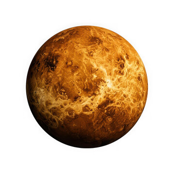 Planet Venus with textured orange surface on black background