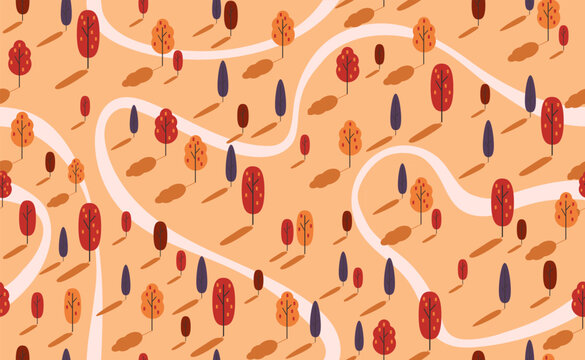 Seamless pattern autumn trees in the forest. Vector