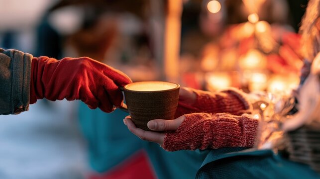 Hands Passing a Glowing Handmade Ceramic Cup Acro