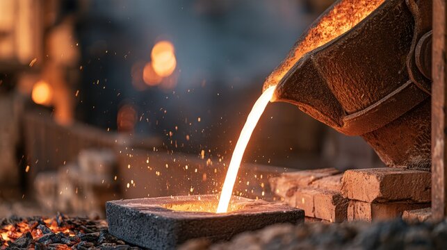 Molten Steel Pouring from Ladle Into Graphite